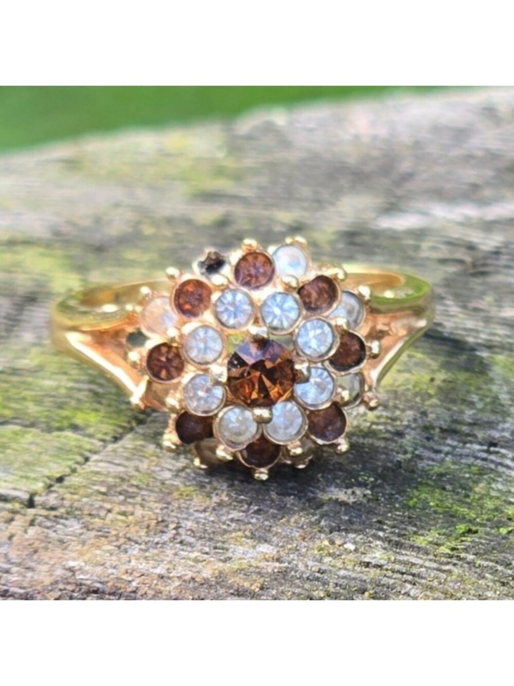 Vintage 14K HGE Cocktail Ring Gold Citrine & White Rhinestone Joseph Esposito - Picture 2 of 13